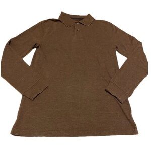 Men’s Brown Long Sleeve Polo Collared Shirt Casual Winter Solid